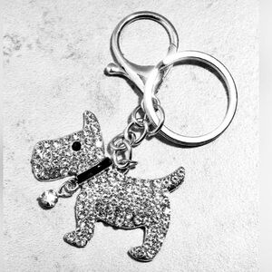 Crystal Scottie Dog Bag Charm/Keychain Silver NEW